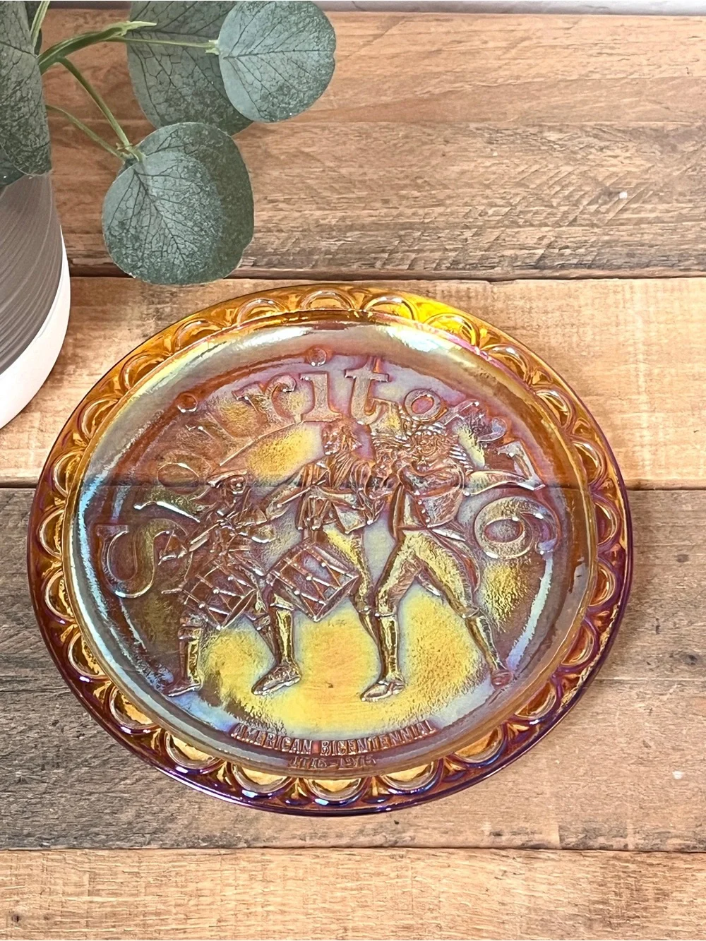 Vintage Indiana Glass Blue Carnival Glass Spirit of 76 Bicentennial Plate 8